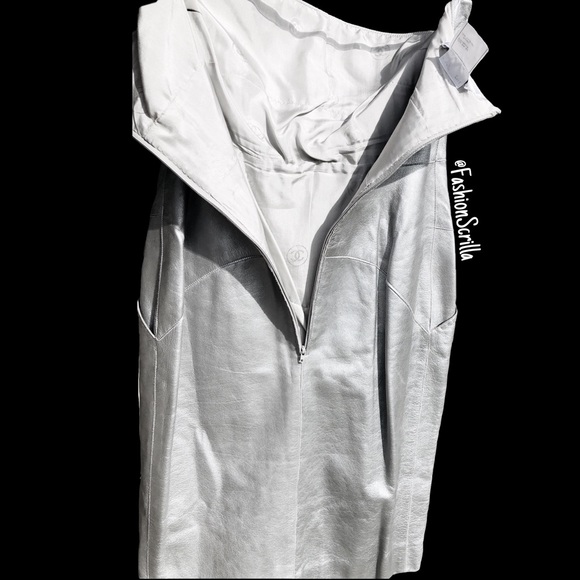 Vintage Chanel 90’s Leather Metallic Silver Runway Dress - Picture 5 of 16